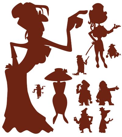 silhouettes of cartoon characters of men and womenのイラスト素材