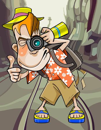 cartoon funny guy tourist photographsのイラスト素材