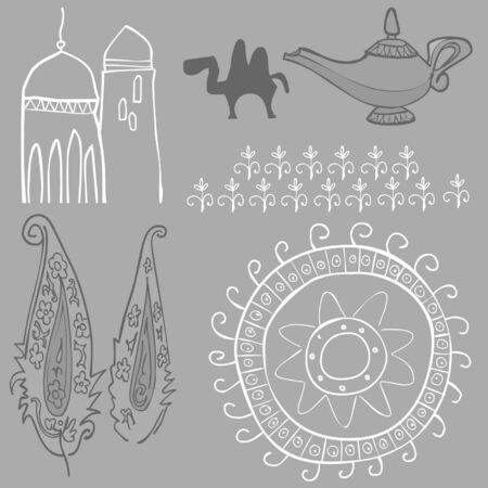 oriental pattern leaves pitchers sun lamp tower camelのイラスト素材