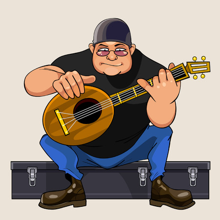cartoon man musician performs on dombraのイラスト素材