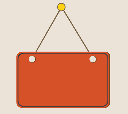 painted orange blank sign hanging on a ropeのイラスト素材