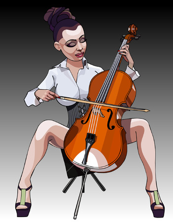 cartoon sexy woman performs on the contrabassのイラスト素材