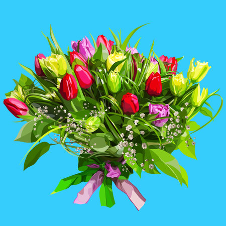 large floral bouquet colored tulipsのイラスト素材