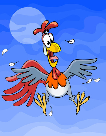 cartoon funny scared cock on sky backgroundのイラスト素材