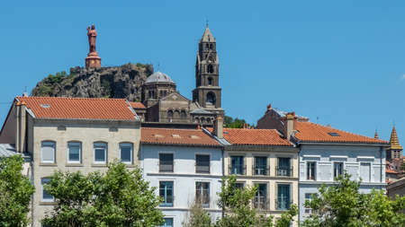 Notre-Dame de France Statue and Cathedral, Puy-en-Velay, Haute-Loire, Franceの写真素材