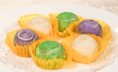 Colorful spiral mooncakes