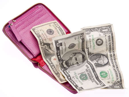 Open wallet with money isolated on a white background の写真素材