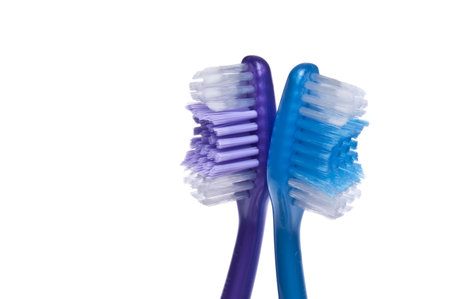Pair of Toothbrushes back to back.  Isolated on white.
