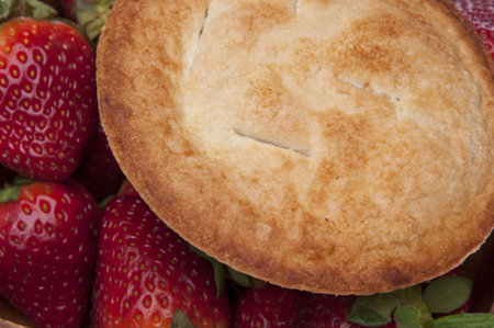Strawberry Pie and Strawberries Close Up Image.の写真素材