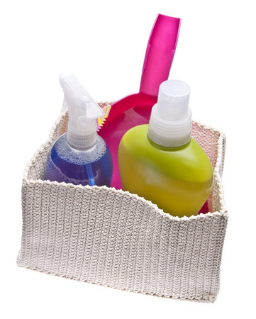 Collection of cleaning supplies for annual spring cleaning.  