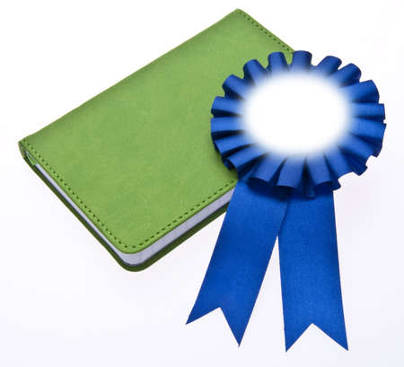 First Place Blue Ribbon on a Book for Education or Environmental Themed Imagery.の写真素材