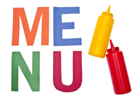 Menu in Vibrant Colors with a Ketchup and Mustard Bottles の写真素材