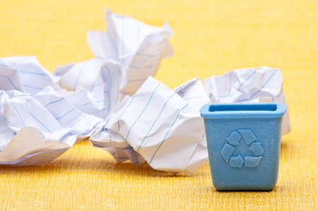 Recycle Concept with Blue Recycling Bin and Paper.の写真素材