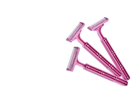 Pink Safety Razors Border Isolated on White with a Clipping Path.の写真素材