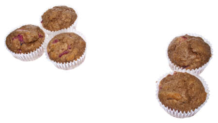 Healthy Whole Wheat Rhubarb Muffins Border Isolated on White.の写真素材