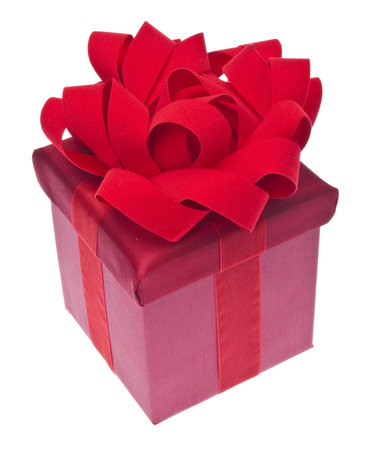 Vibrant Red Holiday Gift Box Isolated on White with a Clipping Path.  Christmas or Valentine's Day...