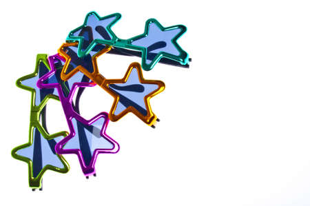 Star Shaped Summer Sunglasses Background or Border Image with Copy Space Isolated on White の写真素材