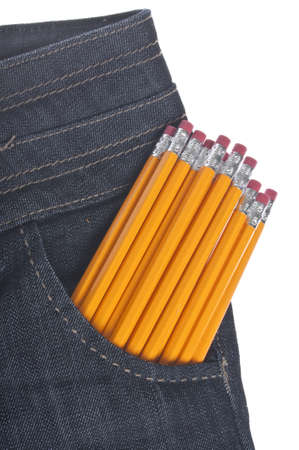 Back to School Shopping Concept with Pencils in a Denim Pocket.の写真素材