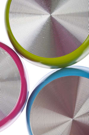 Several Vibrant Frying Pans Isolated on White.の写真素材