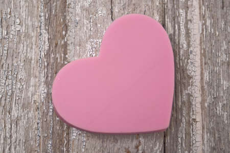 Pink Heart on Rustic Wood Love Conceptual Imageの写真素材