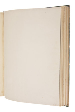 Open Vintage Book with Blank Page Isolated on White with Copy Space.