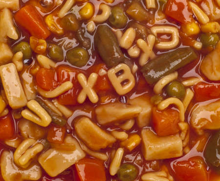 Vegetable Soup with a Variety of Vegetables and Alphabet Noodles.の写真素材