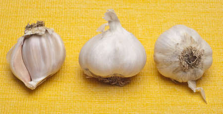 Fresh Garlic Border or Background Image on Yellow.の写真素材