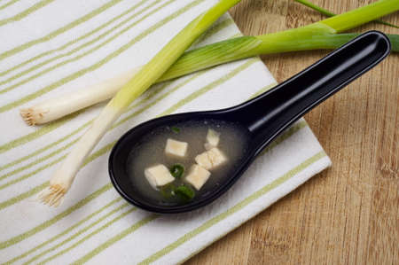 Fresh Miso Soup Made with Tofu and Green Onions.の写真素材