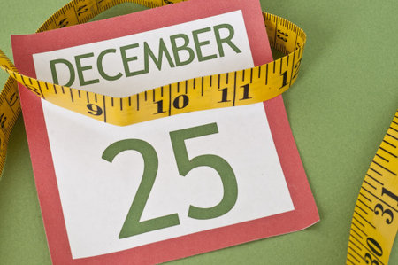 Tight budget Holiday Concept with Measuring Tape on a Calendar Page for Christmas.
