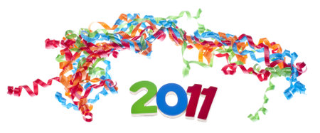 New Year Party Concept with Streamers and 2011 on White.