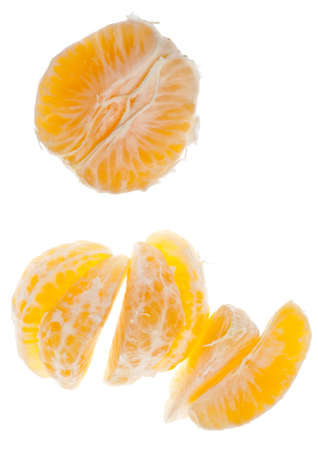 Fresh Juicy Clementine Slices on White Fruit Food Image.の写真素材