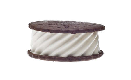 Sweet Ice Cream Sandwich Vanilla and Chocolate Isolated on Whiteの写真素材