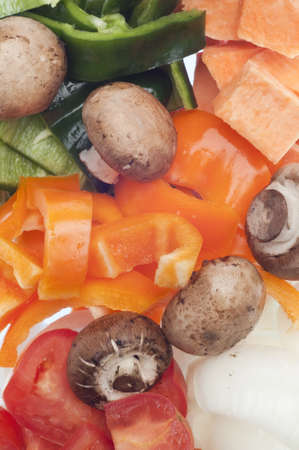 Variety of Vegetables Mushroom, Pepper, Onion, Tomato, and Sweet Potato Background.の写真素材