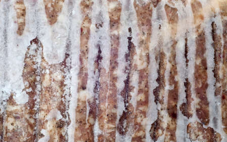 Frozen Pork Sausage Links with Frost Food Background.の写真素材