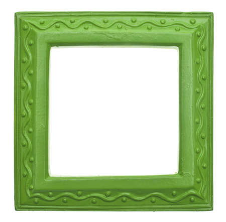 Green Square Modern Vibrant Colored Empty Frame Isolated on White の写真素材