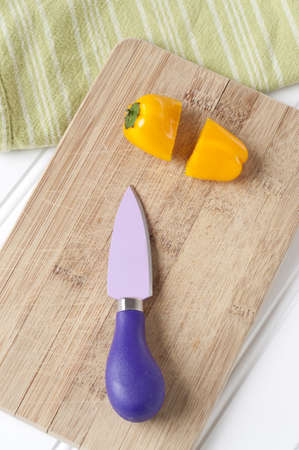 Vibrant Knife and Cut Pepper Cooking Concept Image.の写真素材