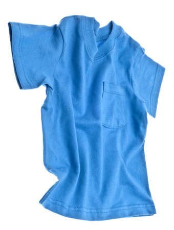 Blue Tee Shirt with Pocket Isolated on Whiteの写真素材