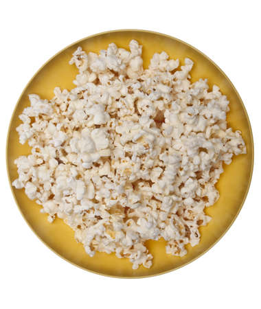 Vibrant Bowl of Popcorn.  Isolated on White with a Clipping Path.の写真素材