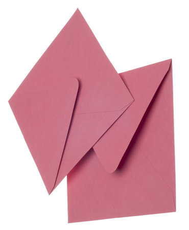 Pair of Pink Invitation Envelopes Isolated on White with a Clipping Path.