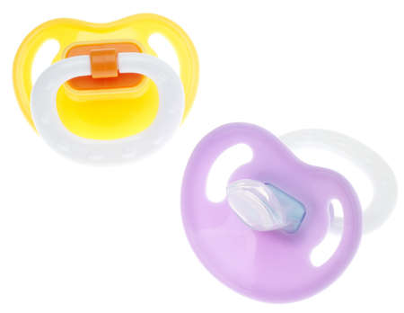 Pair of Baby Pacifier Soothers Isolated on White with a Clipping Path.の写真素材