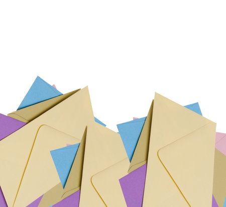 Pile of bright envelopes, fun stationery Border!  Isolated on white