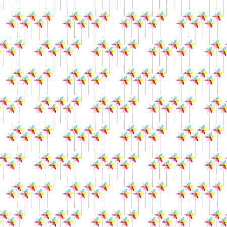 Colorful Pinwheel Seamless Background Pattern on White.
