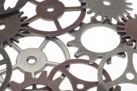 Cog Wheel Gear Rounds Metal Objects Background on White.