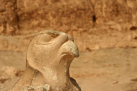 Sandstone Statue of the God Horus at the Temple of Hatshepsut, Luxor, Egypt.の写真素材