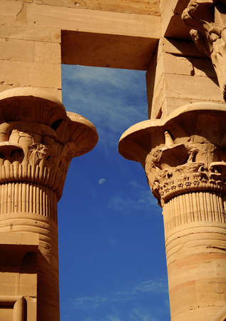The moon at the temple of Philae, Aswan, Egypt.の写真素材