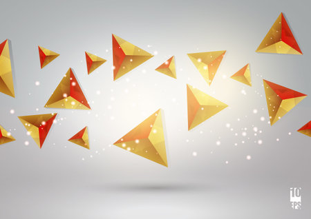 Abstract background with flying triangles. Vector illustration