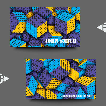 Multicolored cubes with ornament. Business card template. Eps10 Vector illustrationのイラスト素材