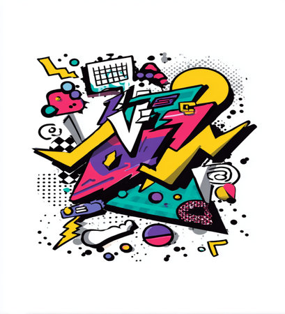 Vector colorful illustration of graffiti style lettering composition on white background.の素材