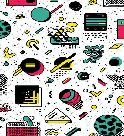 Seamless pattern with hand drawn memphis elements. Retro style 80s-90s. Vector illustrationの素材