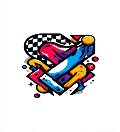 Colorful hand drawn doodle sketch of a skateboard.の素材